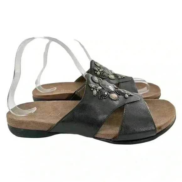 Natural soul Naturalizer amethyst sandals 8.5 black faux leather gem slides - Picture 13 of 13